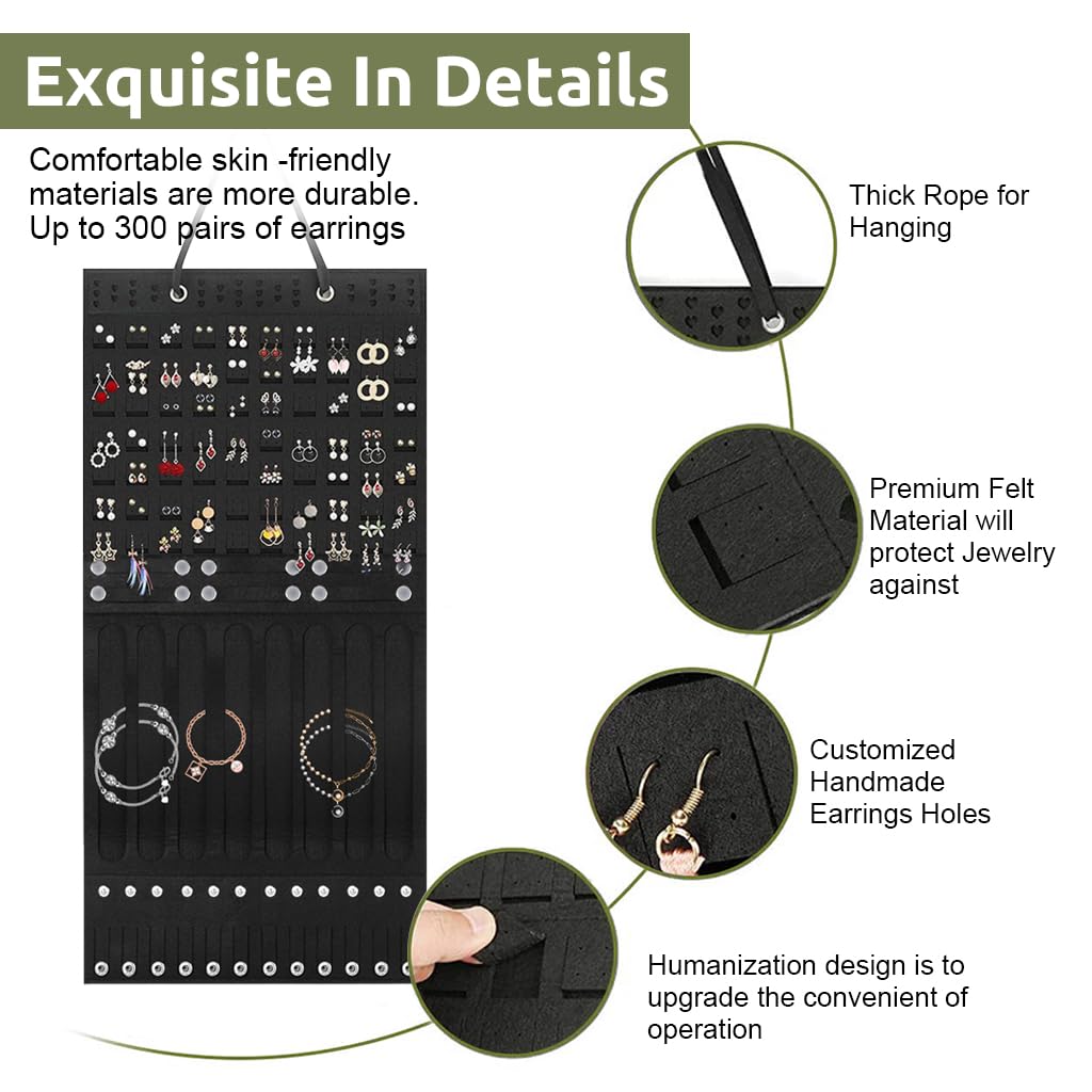 HASTHIP® Wall Hanging Jewellery Organizer for Women, Large Necklaces Earrings Organizer Box Hanger, Soft Felt Bracelets Earrings Storage Holder Display Board for Jewelry, Ear Studs, Hair Clips HASTHIP® Wall Hanging Jewellery Organizer for Women, Large Necklaces Earrings Organizer Box Hanger, Soft Felt Bracelets Earrings Storage Holder Display Board for Jewelry, Ear Studs, Hair Clips